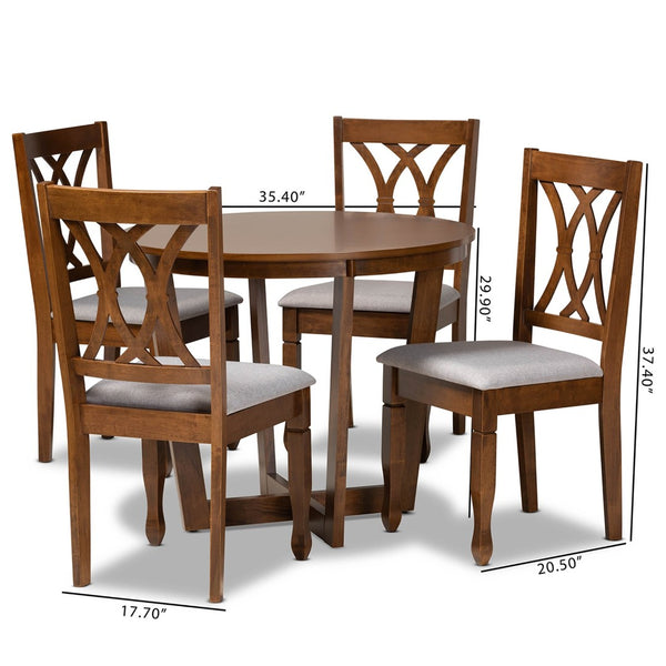 Baxton Studio Baxton Studio Aggie 5-Piece Modern Dining Set with Grey Upholstered Chairs & Walnut Wood Table Aggie-Grey/Walnut-5PC Dining Set