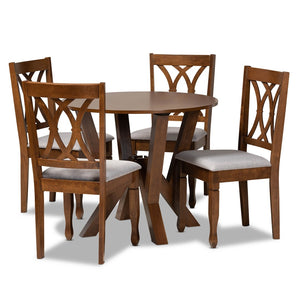 Baxton Studio Baxton Studio Irene 5-Piece Modern Grey Upholstered Dining Set with Walnut Table for Cozy Spaces Irene-Grey/Walnut-5PC Dining Set