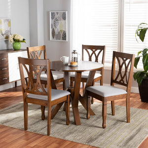 Baxton Studio Baxton Studio Irene 5-Piece Modern Grey Upholstered Dining Set with Walnut Table for Cozy Spaces Irene-Grey/Walnut-5PC Dining Set