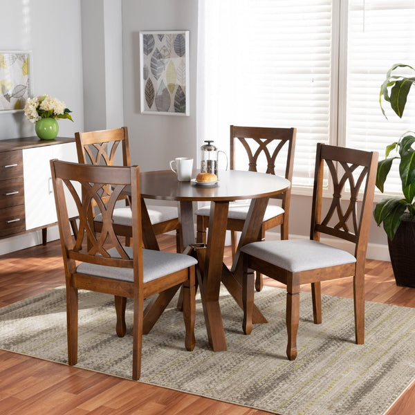 Baxton Studio Baxton Studio Irene 5-Piece Modern Grey Upholstered Dining Set with Walnut Table for Cozy Spaces Irene-Grey/Walnut-5PC Dining Set
