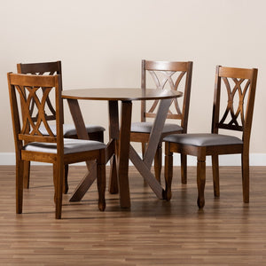 Baxton Studio Baxton Studio Irene 5-Piece Modern Grey Upholstered Dining Set with Walnut Table for Cozy Spaces Irene-Grey/Walnut-5PC Dining Set