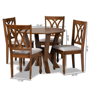 Baxton Studio Baxton Studio Irene 5-Piece Modern Grey Upholstered Dining Set with Walnut Table for Cozy Spaces Irene-Grey/Walnut-5PC Dining Set