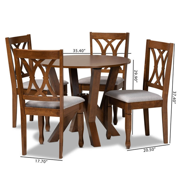Baxton Studio Baxton Studio Irene 5-Piece Modern Grey Upholstered Dining Set with Walnut Table for Cozy Spaces Irene-Grey/Walnut-5PC Dining Set