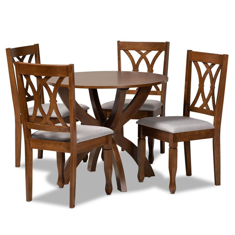 Baxton Studio Baxton Studio April 5-Piece Modern Grey Upholstered Dining Set with Walnut Finish – Comfort & Style April-Grey/Walnut-5PC Dining Set
