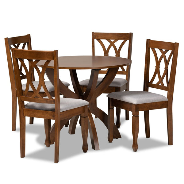 Baxton Studio Baxton Studio April 5-Piece Modern Grey Upholstered Dining Set with Walnut Finish – Comfort & Style April-Grey/Walnut-5PC Dining Set