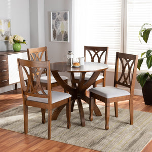 Baxton Studio Baxton Studio April 5-Piece Modern Grey Upholstered Dining Set with Walnut Finish – Comfort & Style April-Grey/Walnut-5PC Dining Set