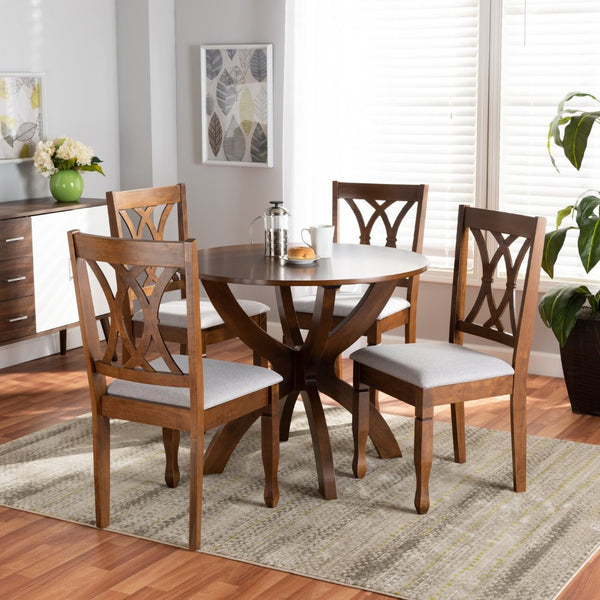 Baxton Studio Baxton Studio April 5-Piece Modern Grey Upholstered Dining Set with Walnut Finish – Comfort & Style April-Grey/Walnut-5PC Dining Set