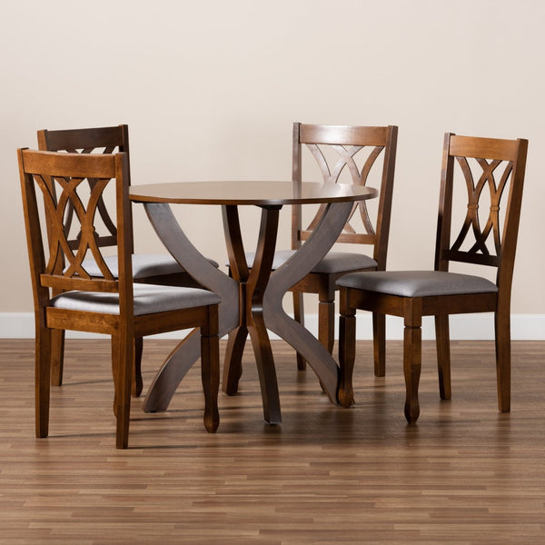 Baxton Studio Baxton Studio April 5-Piece Modern Grey Upholstered Dining Set with Walnut Finish – Comfort & Style April-Grey/Walnut-5PC Dining Set