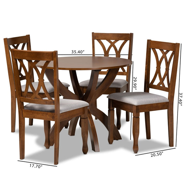 Baxton Studio Baxton Studio April 5-Piece Modern Grey Upholstered Dining Set with Walnut Finish – Comfort & Style April-Grey/Walnut-5PC Dining Set