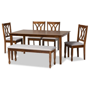 Baxton Studio Baxton Studio Reneau 6-Piece Modern Dining Set with Grey Upholstery & Walnut Brown Finish RH316C-Grey/Walnut-6PC Dining Set