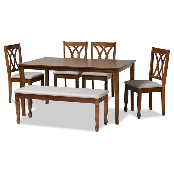 Baxton Studio Baxton Studio Reneau 6-Piece Modern Dining Set with Grey Upholstery & Walnut Brown Finish RH316C-Grey/Walnut-6PC Dining Set