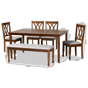 Baxton Studio Baxton Studio Reneau 6-Piece Modern Dining Set with Grey Upholstery & Walnut Brown Finish RH316C-Grey/Walnut-6PC Dining Set