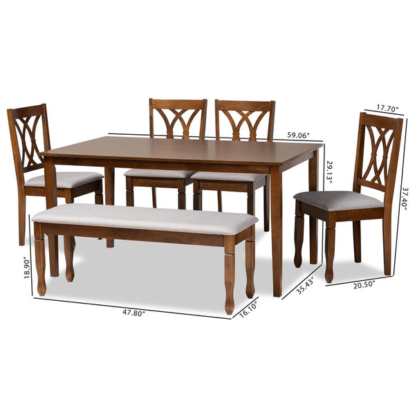Baxton Studio Baxton Studio Reneau 6-Piece Modern Dining Set with Grey Upholstery & Walnut Brown Finish RH316C-Grey/Walnut-6PC Dining Set