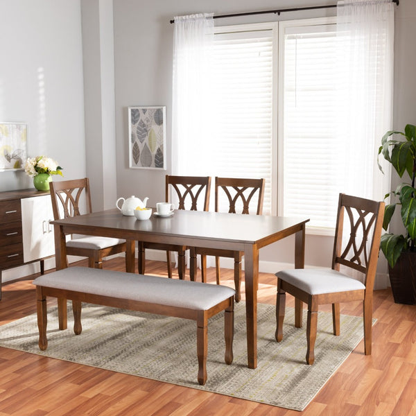 Baxton Studio Baxton Studio Reneau 6-Piece Modern Dining Set with Grey Upholstery & Walnut Brown Finish RH316C-Grey/Walnut-6PC Dining Set