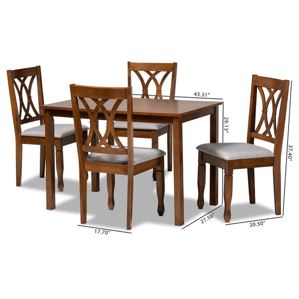 Baxton Studio Baxton Studio Sefa Modern 5-Piece Dining Set with Grey Upholstery & Walnut Finish for Stylish Dining Sefa-Grey/Walnut-5PC Dining Set