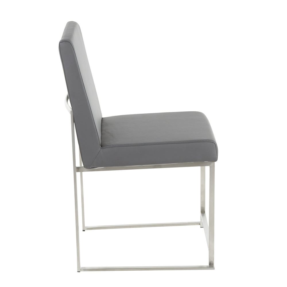 English Elm High Back Fuji Dining Chair Set Of 2 - Contemporary Grey Faux Leather & Polished Stainless Steel Design B202P223559