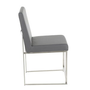 English Elm High Back Fuji Dining Chair Set Of 2 - Contemporary Grey Faux Leather & Polished Stainless Steel Design B202P223559
