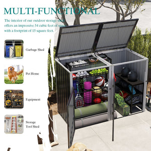 English Elm Garbage Bin Shed Galvanized Steel Enclosure for Two Cans Outdoor Weather Resistant Dark Gray W1598P357714