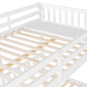 English Elm Full Over Twin Triple Bunk Bed Pine Wood Frame with Storage Drawers and Guardrails LT000343AAK-1
