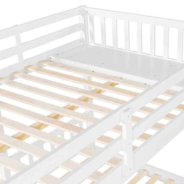 English Elm Full Over Twin Triple Bunk Bed Pine Wood Frame with Storage Drawers and Guardrails LT000343AAK-1