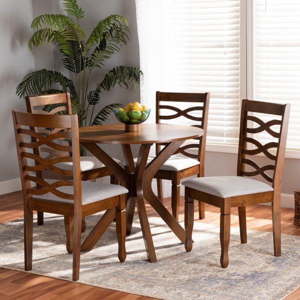 Baxton Studio Baxton Studio 5-Piece Modern Dining Set - Grey Upholstered Chairs & Walnut Round Table for Comfort Mila-Grey/Walnut-5PC Dining Set