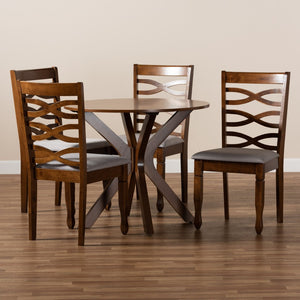 Baxton Studio Baxton Studio 5-Piece Modern Dining Set - Grey Upholstered Chairs & Walnut Round Table for Comfort Mila-Grey/Walnut-5PC Dining Set