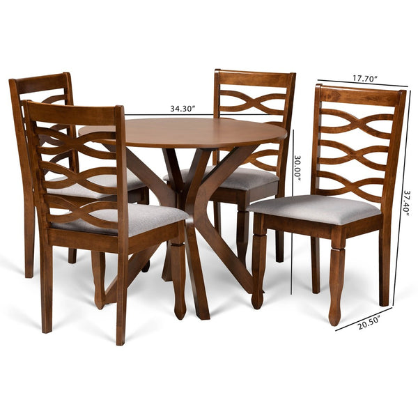Baxton Studio Baxton Studio 5-Piece Modern Dining Set - Grey Upholstered Chairs & Walnut Round Table for Comfort Mila-Grey/Walnut-5PC Dining Set