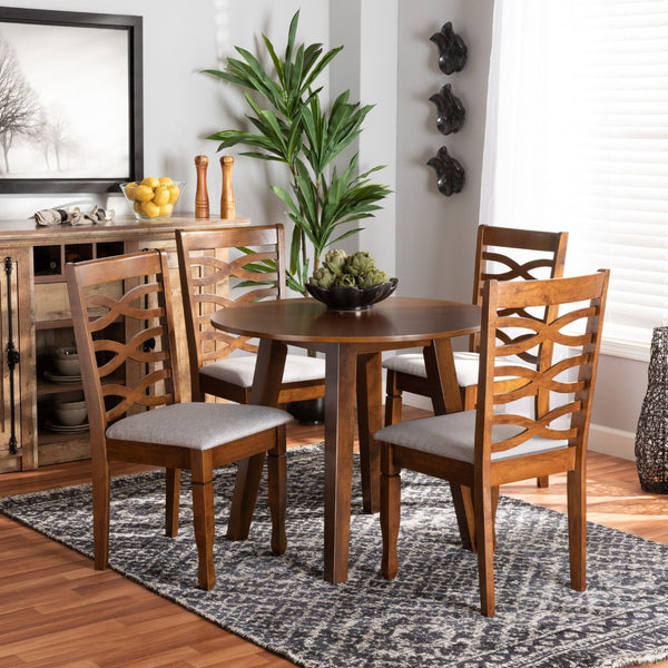 Baxton Studio Baxton Darina 5-Piece Modern Dining Set - Grey Upholstered Chairs & Walnut Round Table for Elegance Darina-Grey/Walnut-5PC Dining Set