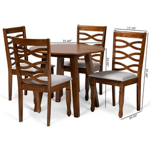 Baxton Studio Baxton Darina 5-Piece Modern Dining Set - Grey Upholstered Chairs & Walnut Round Table for Elegance Darina-Grey/Walnut-5PC Dining Set