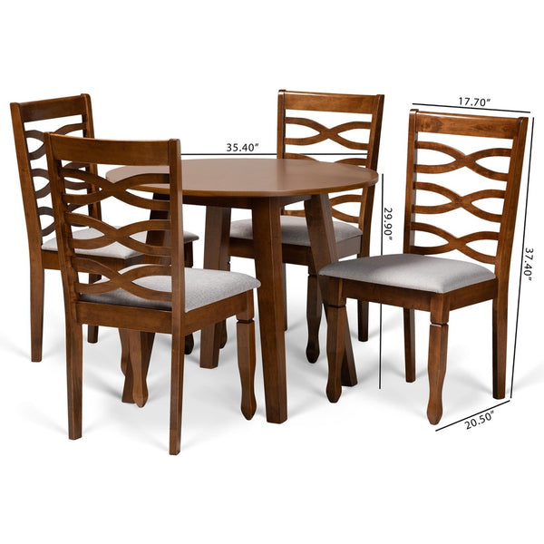 Baxton Studio Baxton Darina 5-Piece Modern Dining Set - Grey Upholstered Chairs & Walnut Round Table for Elegance Darina-Grey/Walnut-5PC Dining Set