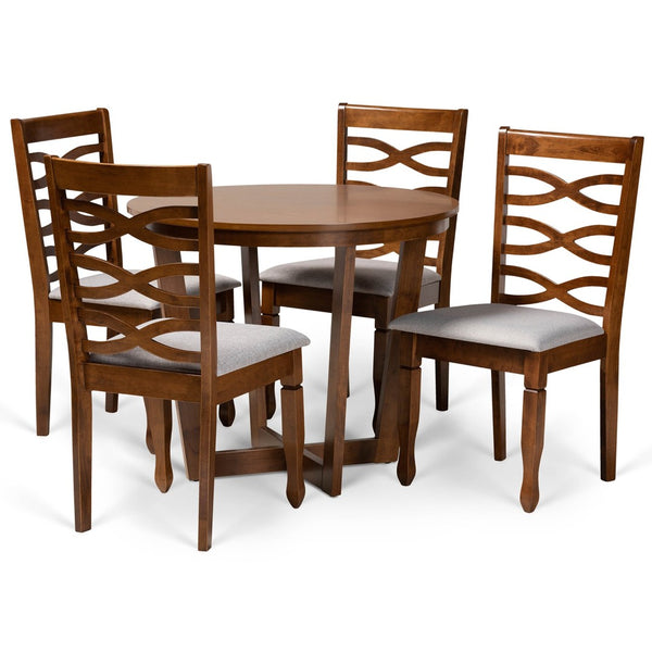 Baxton Studio Baxton Studio Alicia 5-Piece Grey Upholstered Dining Set with Walnut Finish - Modern Comfort & Style Alicia-Grey/Walnut-5PC Dining Set