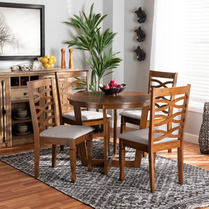 Baxton Studio Baxton Studio Alicia 5-Piece Grey Upholstered Dining Set with Walnut Finish - Modern Comfort & Style Alicia-Grey/Walnut-5PC Dining Set