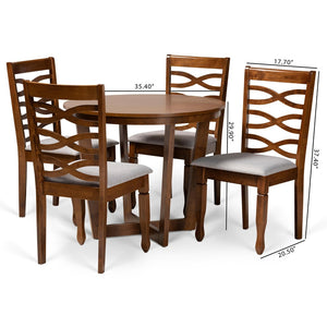 Baxton Studio Baxton Studio Alicia 5-Piece Grey Upholstered Dining Set with Walnut Finish - Modern Comfort & Style Alicia-Grey/Walnut-5PC Dining Set