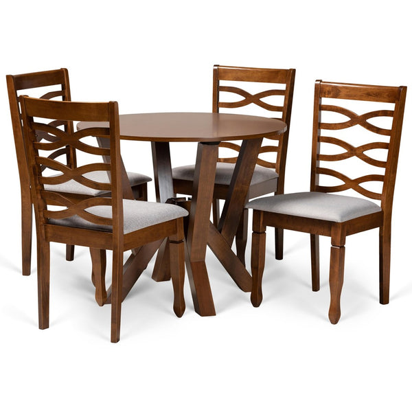 Baxton Studio Baxton Studio Ariane 5-Piece Modern Dining Set with Plush Chairs & Walnut Finish for Small Spaces Ariane-Grey/Walnut-5PC Dining Set