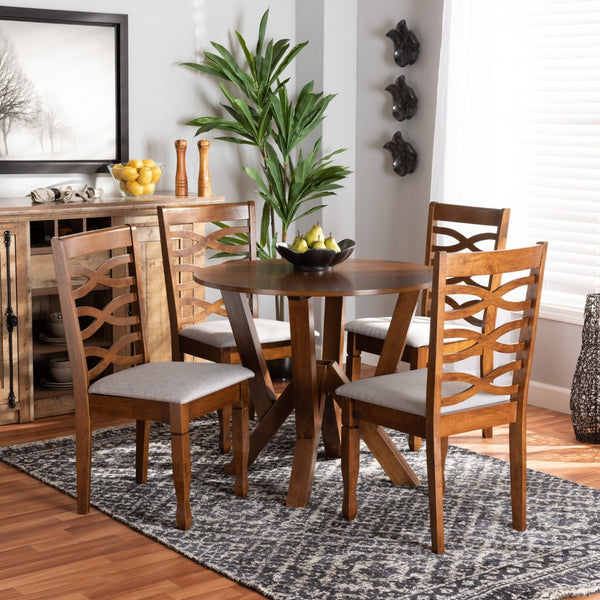 Baxton Studio Baxton Studio Ariane 5-Piece Modern Dining Set with Plush Chairs & Walnut Finish for Small Spaces Ariane-Grey/Walnut-5PC Dining Set