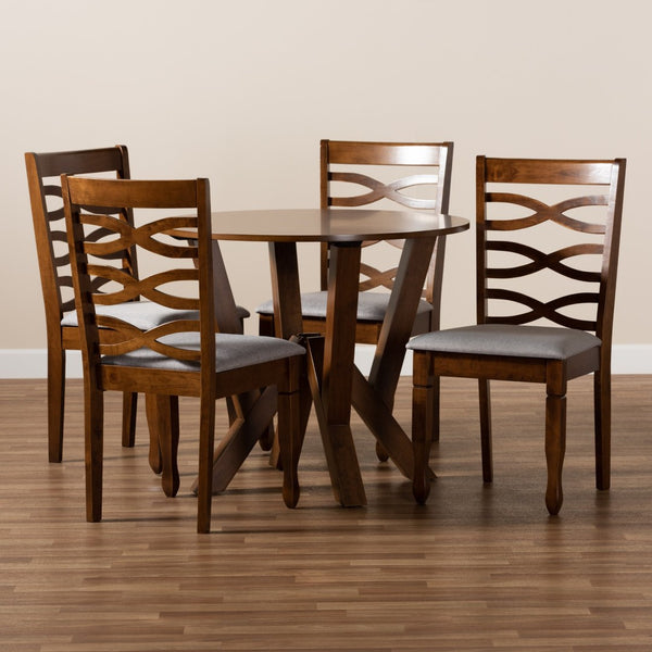 Baxton Studio Baxton Studio Ariane 5-Piece Modern Dining Set with Plush Chairs & Walnut Finish for Small Spaces Ariane-Grey/Walnut-5PC Dining Set
