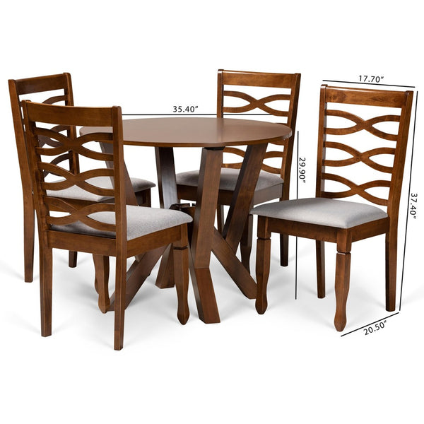 Baxton Studio Baxton Studio Ariane 5-Piece Modern Dining Set with Plush Chairs & Walnut Finish for Small Spaces Ariane-Grey/Walnut-5PC Dining Set
