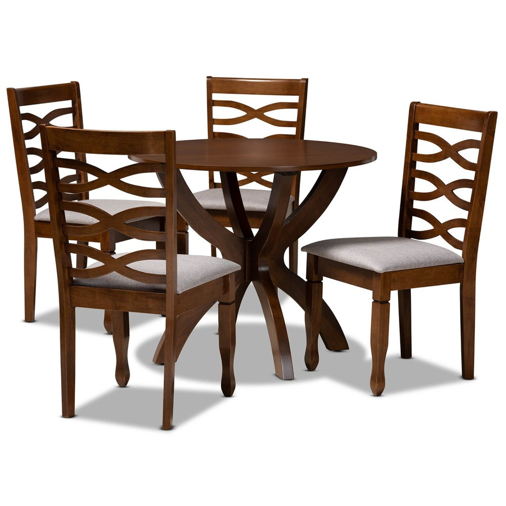 Baxton Studio Baxton Aspen 5-Piece Dining Set: Modern Grey Upholstered Chairs & Walnut Table for Stylish Dining Aspen-Grey/Walnut-5PC Dining Set