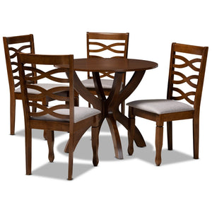 Baxton Studio Baxton Aspen 5-Piece Dining Set: Modern Grey Upholstered Chairs & Walnut Table for Stylish Dining Aspen-Grey/Walnut-5PC Dining Set