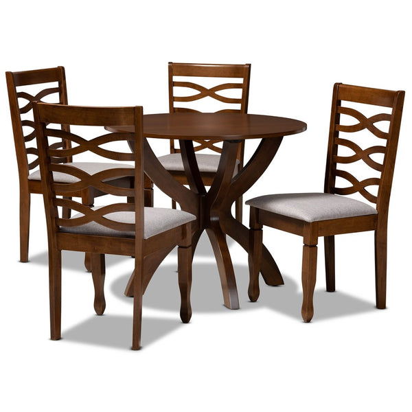 Baxton Studio Baxton Aspen 5-Piece Dining Set: Modern Grey Upholstered Chairs & Walnut Table for Stylish Dining Aspen-Grey/Walnut-5PC Dining Set