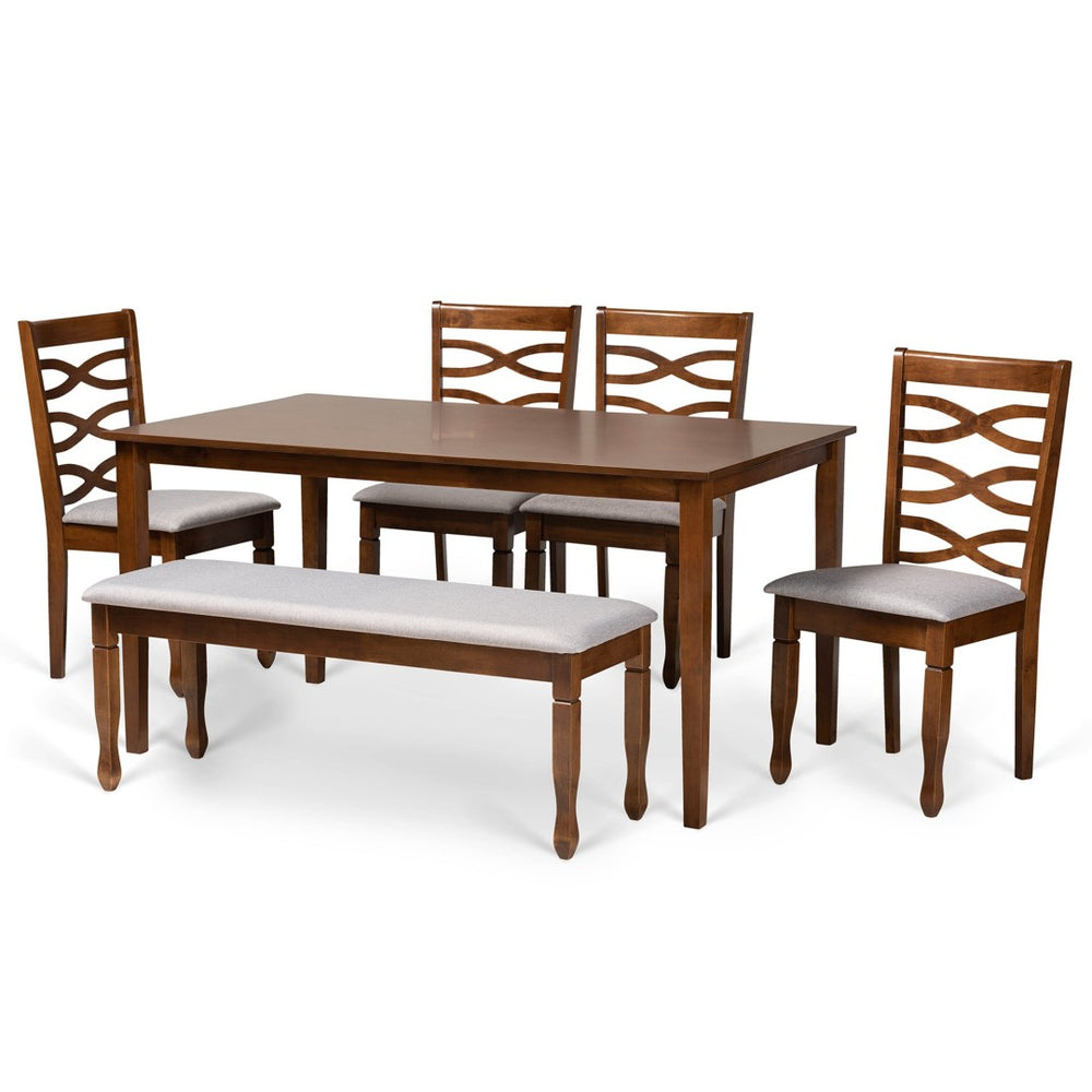 Baxton Studio Baxton Studio Lanier 6-Piece Modern Dining Set with Grey Upholstery & Walnut Brown Finish for Elegance RH318C-Grey/Walnut-6PC Dining Set