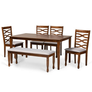 Baxton Studio Baxton Studio Lanier 6-Piece Modern Dining Set with Grey Upholstery & Walnut Brown Finish for Elegance RH318C-Grey/Walnut-6PC Dining Set