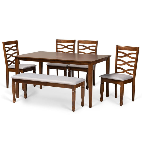 Baxton Studio Baxton Studio Lanier 6-Piece Modern Dining Set with Grey Upholstery & Walnut Brown Finish for Elegance RH318C-Grey/Walnut-6PC Dining Set