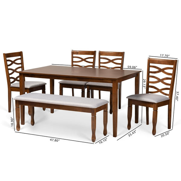 Baxton Studio Baxton Studio Lanier 6-Piece Modern Dining Set with Grey Upholstery & Walnut Brown Finish for Elegance RH318C-Grey/Walnut-6PC Dining Set