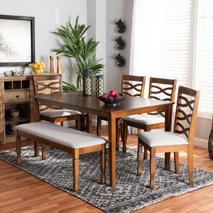 Baxton Studio Baxton Studio Lanier 6-Piece Modern Dining Set with Grey Upholstery & Walnut Brown Finish for Elegance RH318C-Grey/Walnut-6PC Dining Set