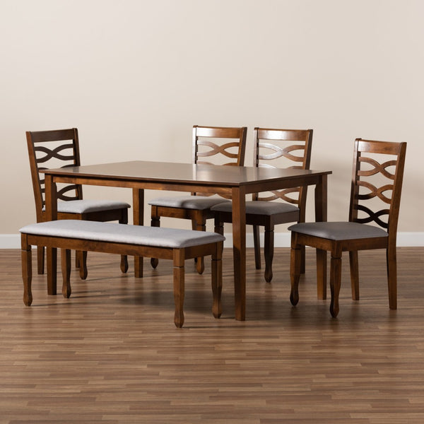 Baxton Studio Baxton Studio Lanier 6-Piece Modern Dining Set with Grey Upholstery & Walnut Brown Finish for Elegance RH318C-Grey/Walnut-6PC Dining Set