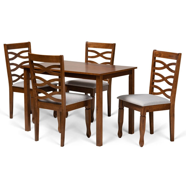 Baxton Studio Baxton Mirna 5-Piece Modern Dining Set with Grey Upholstered Chairs & Walnut Brown Table Finish Mirna-Grey/Walnut-5PC Dining Set