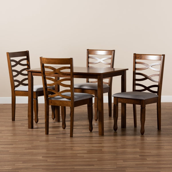 Baxton Studio Baxton Mirna 5-Piece Modern Dining Set with Grey Upholstered Chairs & Walnut Brown Table Finish Mirna-Grey/Walnut-5PC Dining Set