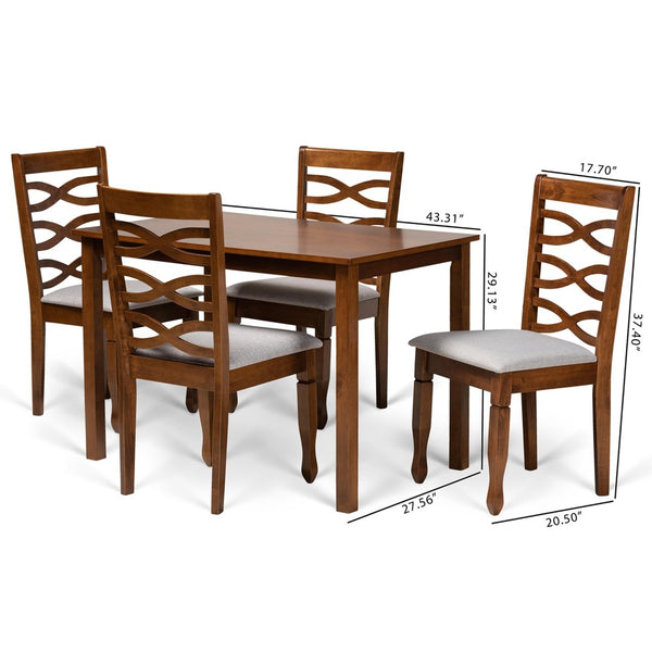Baxton Studio Baxton Mirna 5-Piece Modern Dining Set with Grey Upholstered Chairs & Walnut Brown Table Finish Mirna-Grey/Walnut-5PC Dining Set