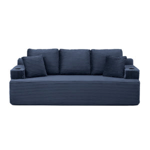 English Elm Boneless Floor Sofa Corduroy Upholstered 5 Seat Low Profile with Cup Holders for Living Room Blue W1117S00433